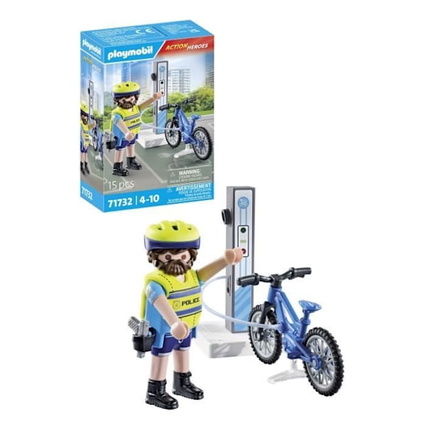 PLAYMOBIL 71732 Polkupyöräpoliisi latauspisteellä, Action Heroes, Poliisit, 15 osaa, Sopii yli 4-vuotiaille Flerfärgad
