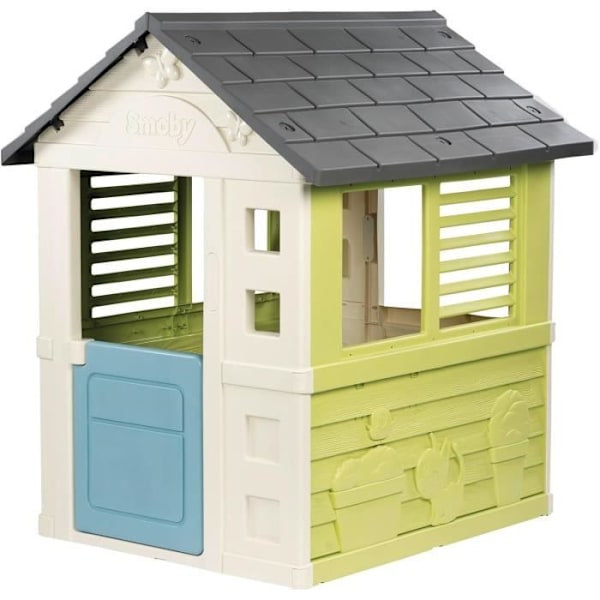 Smoby Life - Snyggt Hus - Modern Design - Grind, Fönster med Persienner - Återvunnet Material - Från 2 år Vitt, grönt och blått