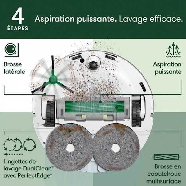 iRobot Roomba Plus 505 Combo + AutoWash - Multifunktionsbas - Tvätt och torkning med varm luft av dukar - PrecisionVision IA Vit