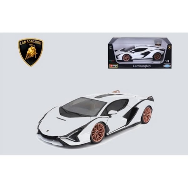 Samlede miniaturer - Lamborghini Sian Hybrid Hvid og sort 1/18 Burago