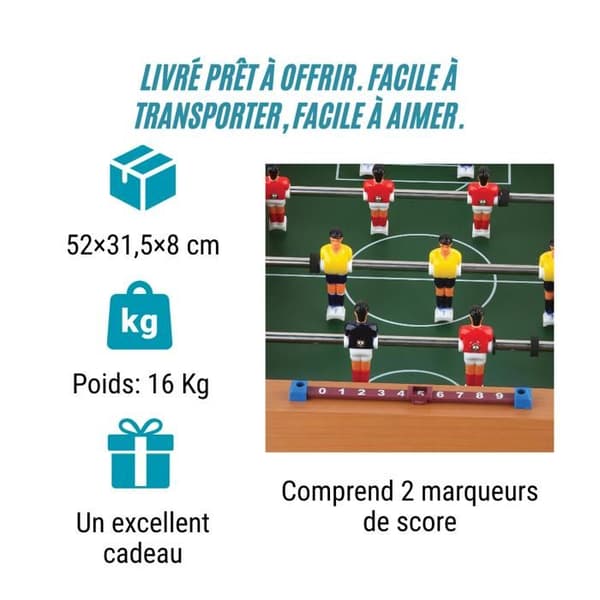 DEVESSPORT Mini Bordfodbold til Børn, Bærbart Fodboldspil med Spillere og Mærkere. Ideel Gave til +3 år Brun