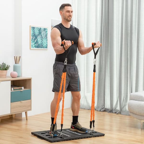 Bärbart träningssystem med träningsguide och sauna väst för män L InnovaGoods BANC DE MUSCULATION Gul