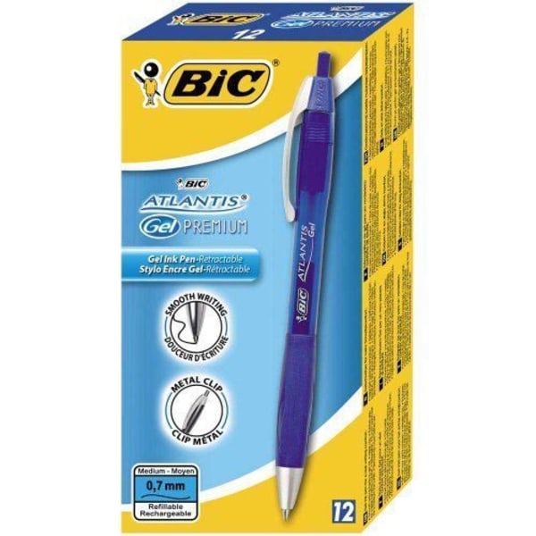 Kuglepen - BIC - Atlantis Premium - Æske med 12 - Farve Blå - Medium Point Blå