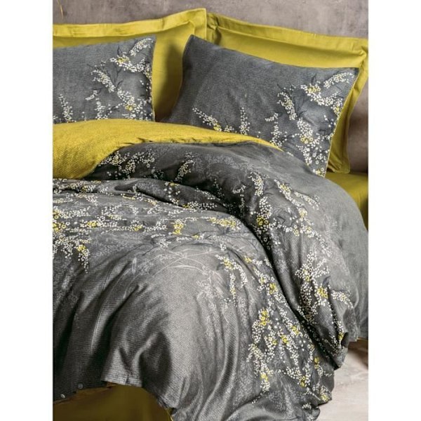 Sengetøj - 1 dynebetræk 220 x 240 cm + 2 pudebetræk 60 x 60 cm - Satineret 100% bomuld - Antracit Grön och kolgrå