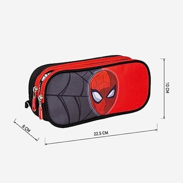 Koulutarvikkeet - SPIDERMAN - Punainen ja Musta - 22,5x8x10 cm - 100% Polyesteri - Vetoketjullinen Röd och Svart