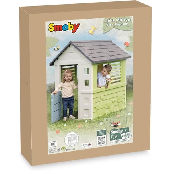 Smoby Life - Snyggt Hus - Modern Design - Grind, Fönster med Persienner - Återvunnet Material - Från 2 år Vitt, grönt och blått