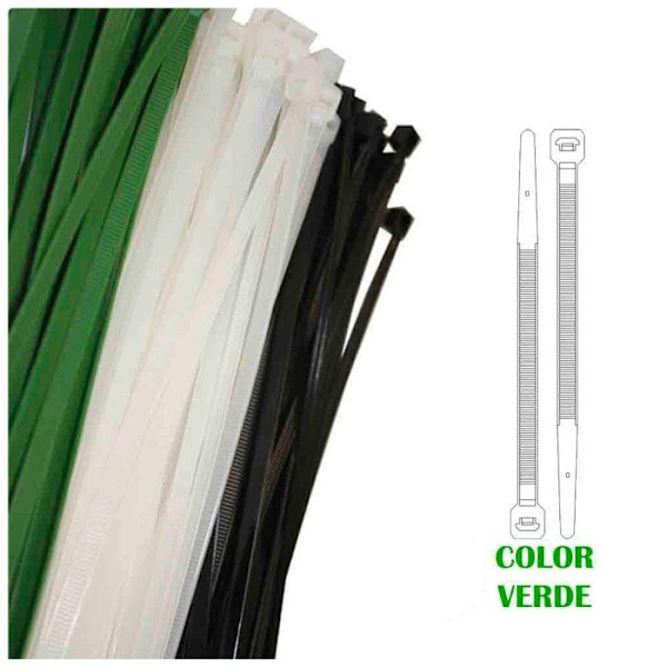 Gröna dragkedjor i plast 200x4,8 mm (påse 100 u.) Grön