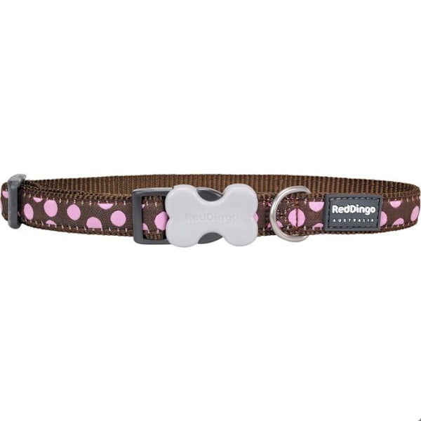Collar - Red Dingo - 20 til 32 cm - Brun med lyserøde prikker - Stof - Justerbar Marron pinker