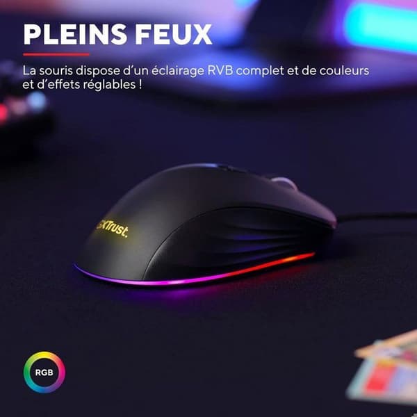 Trust Gaming GXT 924 Ybar+ Gamer, 25600 PPP, 60% Genanvendte Materialer, 25K Optisk Sensor, RGB, 6 Programmerbare Knapper, USB Kablet - Sort