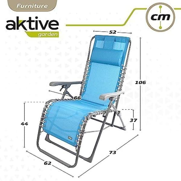 AKTIVE 61079 sammenklappelig strandstol - Tekstilmetal - Blå - Gravity position 0 Blå