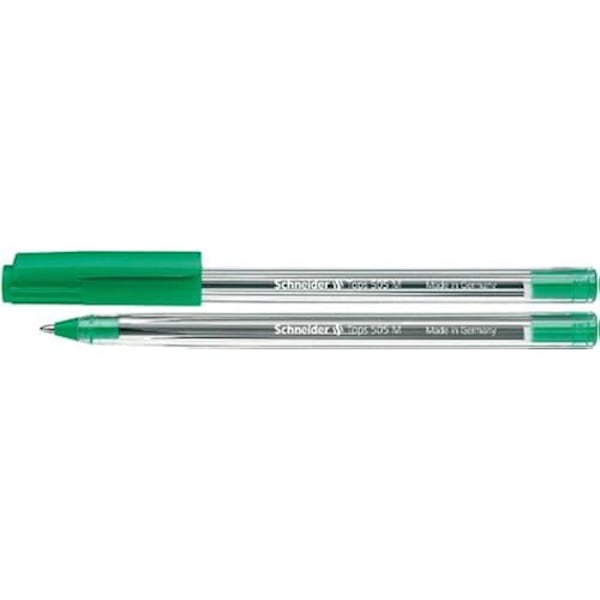 Kulspetspenna - SCHNEIDER - Tops 505 - Click cap - Rostfri stålspets M - Grön - Pack of 50 Grön
