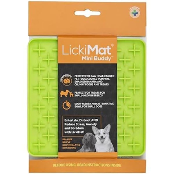 Fodermåtte - LICKIMAT - Mini Classic Buddy - Ikke-giftigt gummi - 15x15 cm - Reducerer angst Grøn
