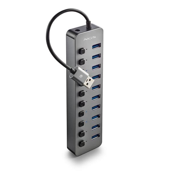 NGS IHUB 10 : Hub 10 porter USB 3.0, overførsel 5Gbps, kabel 180mm, Plug & Play, sort