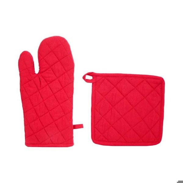 Vante och grytlapp - Bomull - Röd - Maskintvättbar vid 30° - Mått vante 32x19,5cm - Vikt 0,05kg Röd