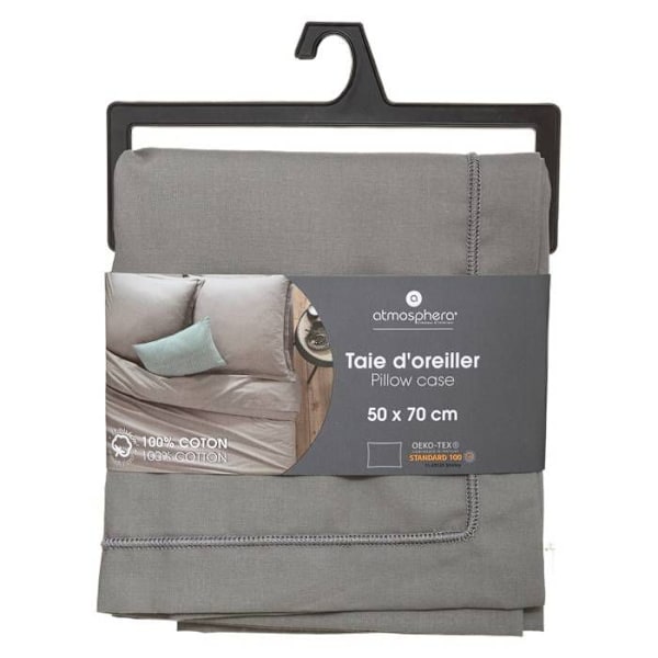Pudebetræk - Musgrå - 50x70 cm - 100% Bomuld - Vaskbart - OEKO-TEX certificeret grå