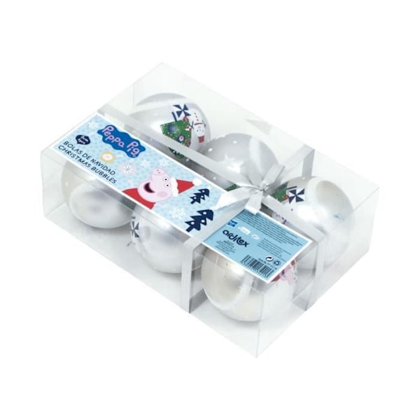 Julgranskulor - EONE - Peppa Pig - Set med 6 - Diameter 8cm - Handdekorerad plast