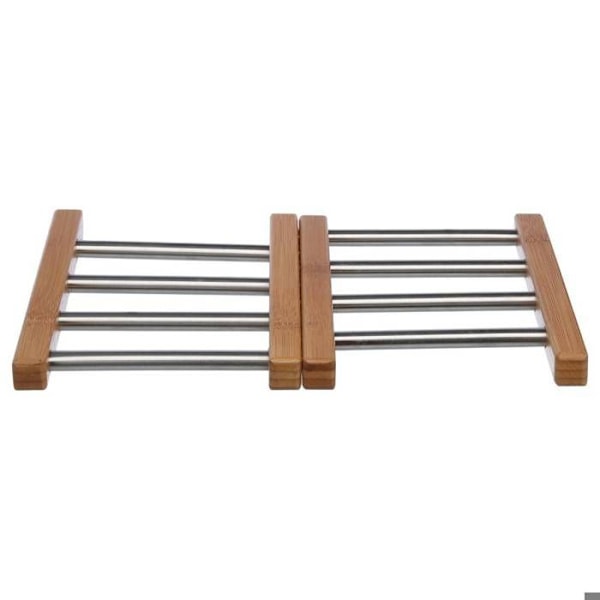 Bordskåner - Bambus - Udtrækkelig - 22 til 44 cm - Træ og rustfrit stål - Modstandsdygtig Trä & Silver