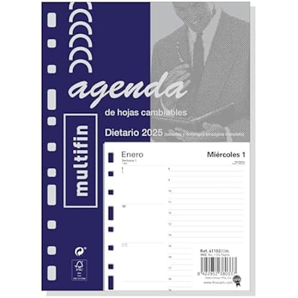 Dagbog - FINOCAM - Multifin 2025 - 1 dag pr. side - Spansk - 14,8 x 21 cm Multifen