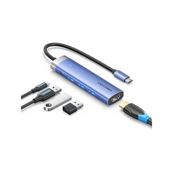 Docking - VENTION - TGESB - 3xUSB 3.0 - HDMI 4K@30Hz - USB-C PD 100W - Aluminium Blå