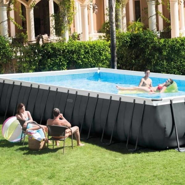 Intex overjordisk pool - Rektangulær Ultra XTR Frame - 975x488x132 - Volleyball sæt Blå