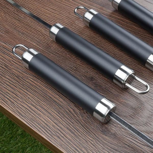 Stålspyd - BBQ - 47 cm - Sæt af 4 - Sølv og sort Silver och svart