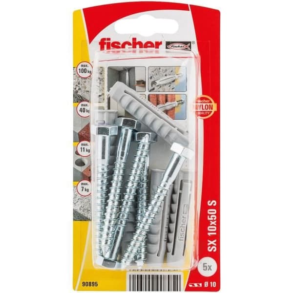 FISCHER - Nylon kaulus sx 10x50 s läpipainopakkaus x5 Harmaa