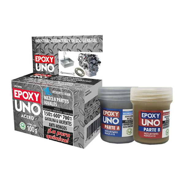 Tvåkomponents epoxilim - Fusion Epoxi - Unoa98 - Grå - 100 g - Beständig mot höga temperaturer Stål