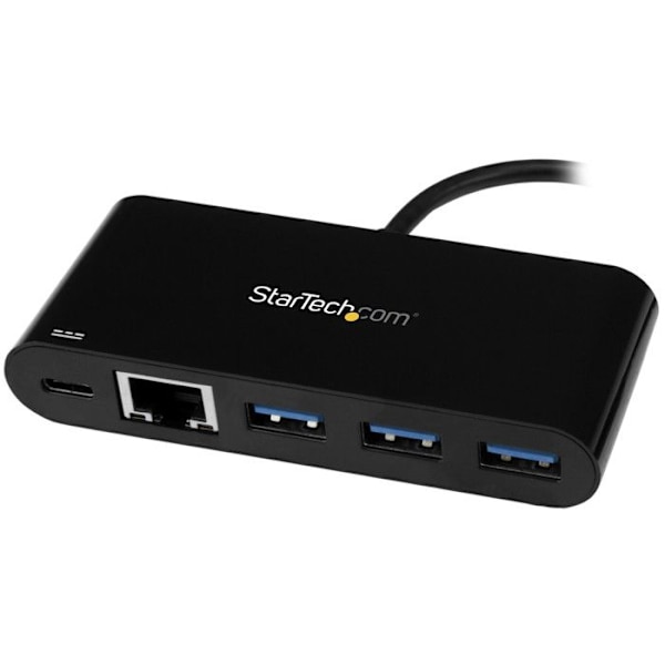USB-C til Gigabit Ethernet-adapter - STARTECH - USB 3.0 Hub - 3 USB-A porte - Power Delivery 2.0 - Sort