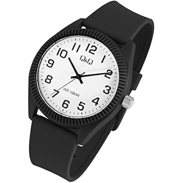 Ur - Q&Q - Sort Silikone - 10 Bar - Analog - Blødt Armbånd Svart vit