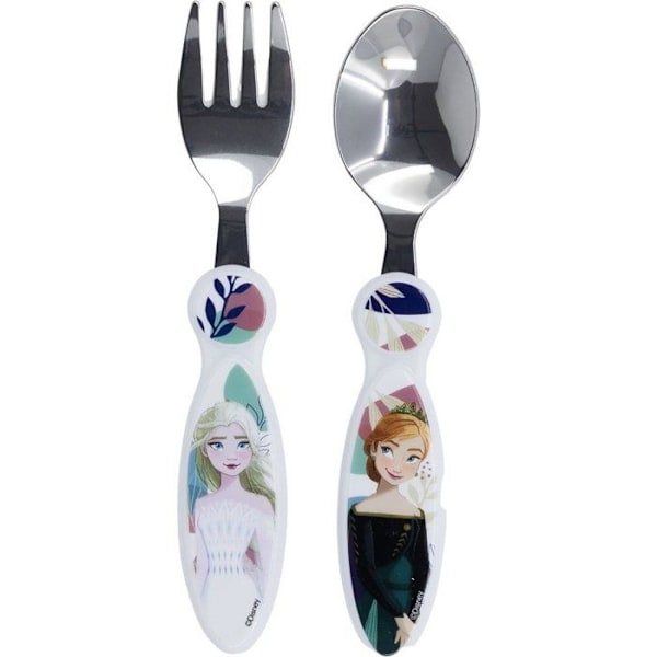 Ruokailuvälineet - Disney - Frozen - 2 kpl setti - Ruostumaton teräs - Lapsille - Elsa ja Anna grafiikkaa Himmelsblå