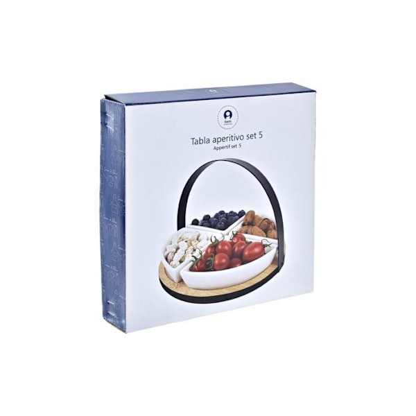 Sæt med metal, bambus og stengods loft DKD Home Decor 21,5 x 21,5 x 14 cm vit svart