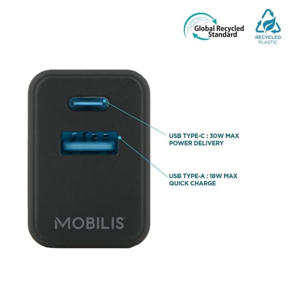 Oplader 30W GaN USB-C port, Hurtigladende vægadapter til smartphone og tablet