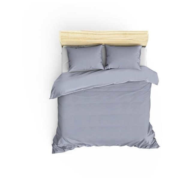 Sæt sengetæppe 240x220cm og 2 pudebetræk Lovina uni Satin af Bomuld Grå
