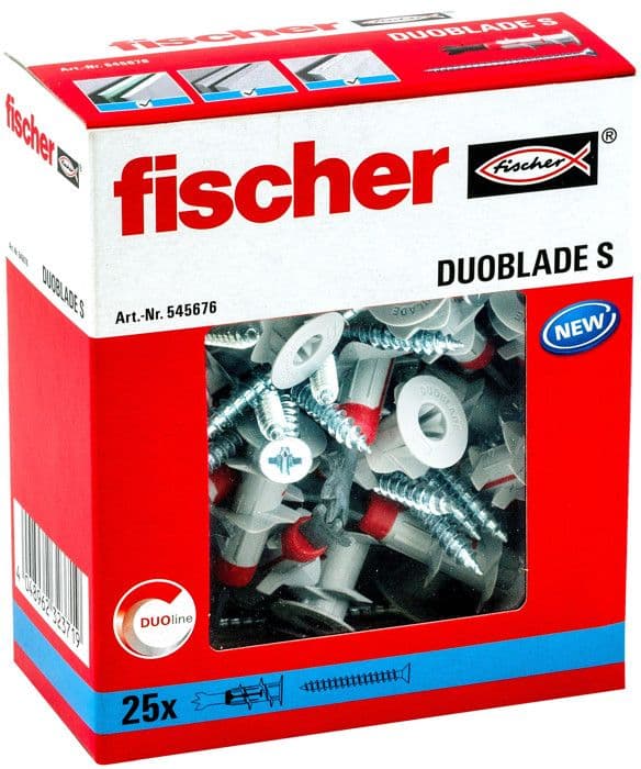 Skruvplugg - FISCHER - DUOBLADE S - Bivmaterial - Pack om 25 - 30 mm Röd