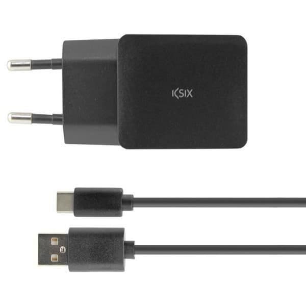 Vægoplader - KSIX - USB A til USB C - Farve Sort - 1m - 5V 2.4A Sort