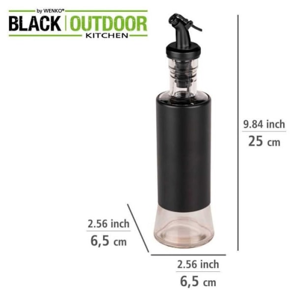 Olie- og eddikeflaske - Wenko - Boga - Glas og rustfrit stål - 0,3 L - Sort Transparent, svart