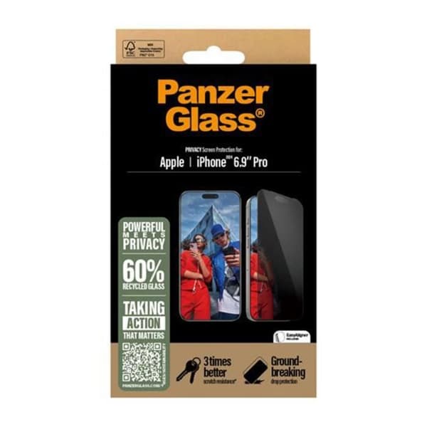 Näytönsuoja iPhone 16 Pro Max UWF:lle Privacy Filter Panzer Glass Transparent Black Transparent