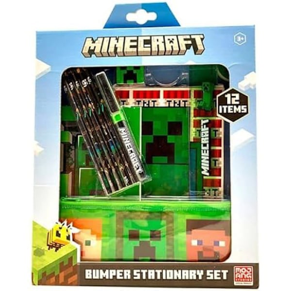 Pappersuppsättning - MINECRAFT - Komplett set - 2 anteckningsblock - Färgpennor - Suddgummi