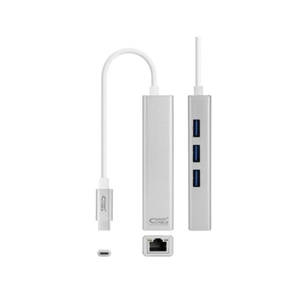 USB-C converter - Nanocable - Gigabit Ethernet - 3xUSB 3.0 - Aluminium - 15 cm