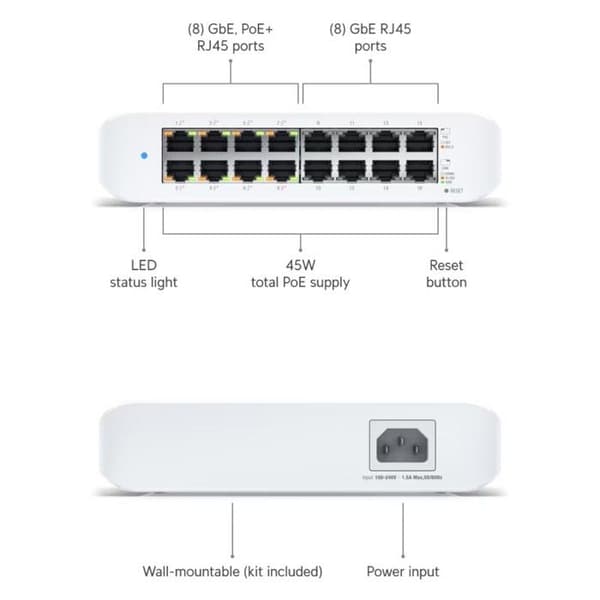 UbiQuiti USW-LITE-16-POE Kytkimet