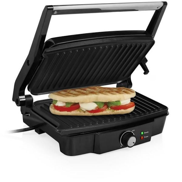 Tristar elektrisk grill - 1500W - 27,8x17cm kokplatta - Justerbar termostat - Non-stick beläggning Svart och rostfritt stål