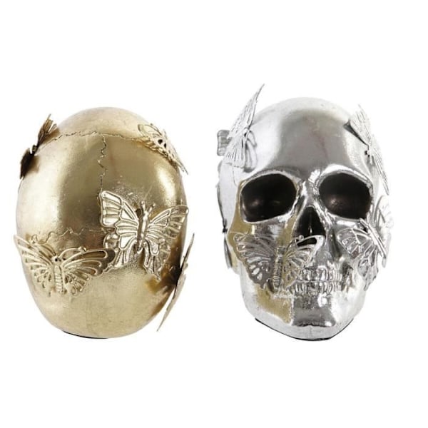 dekorativ figur 16,5 x 10,5 x 11,5 cm sølvguld kranie (2 enheder) Gyllene silver