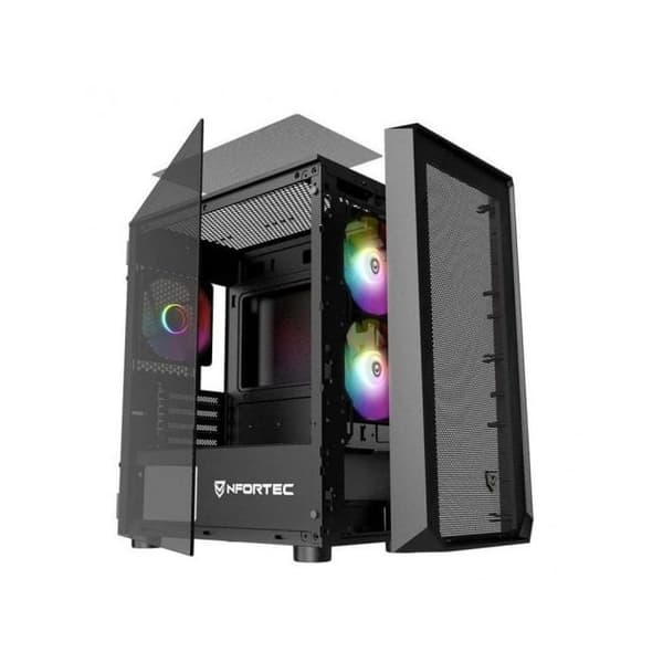 Gaming PC kabinet - NFORTEC - DYS - Mini Tower MATX - 3 ARGB 120mm blæsere - Sort