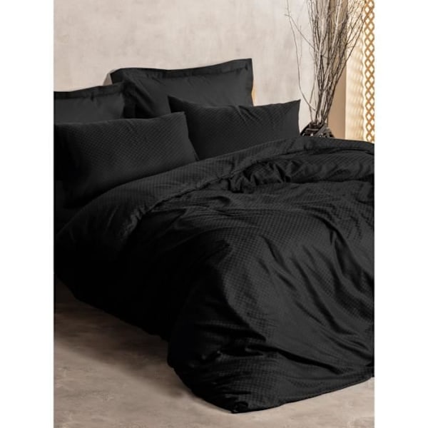 Sengetøjssæt - 1 dynebetræk 220 x 240 cm + 2 pudebetræk 60 x 60 cm - 100% forstærket bomuld - Sort Svart