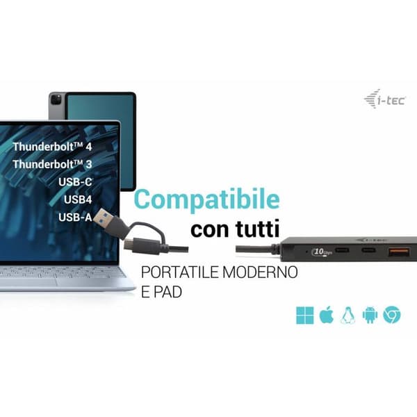 USB Hub - i-Tec - C31HUBMETAL2A2C - Sort - Plug and play - 2 porte USB A 3.2 Gen 1