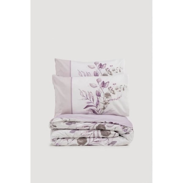 Sängkläder - 1 påslakan 220 x 240 cm + 2 örngott 60 x 60 cm - 100% förstärkt bomull - Lilas Lila och vit