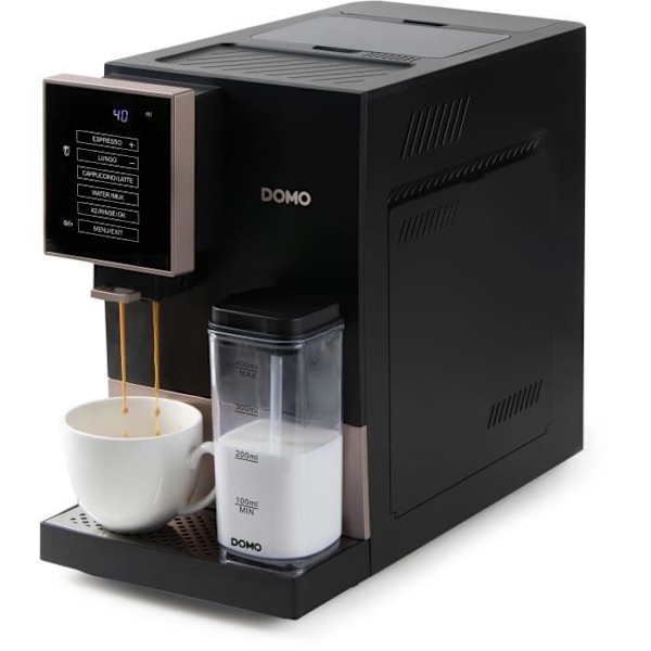 Automatisk espressomaskin med kvarn - DOMO - DO743K - 1350 W - 19 bar - 125 g kaffe - Svart