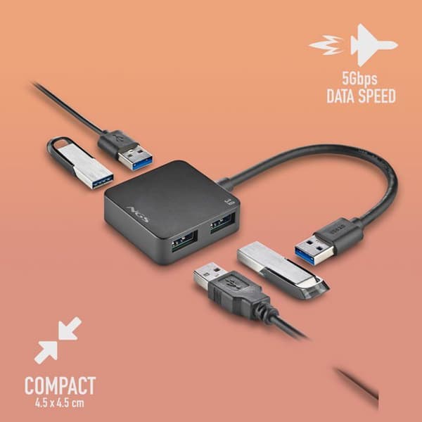 USB Hub - NGS - IHUB3.0TINY - 4 porte - Overførsel 5 Gbps - Kompakt og bærbar