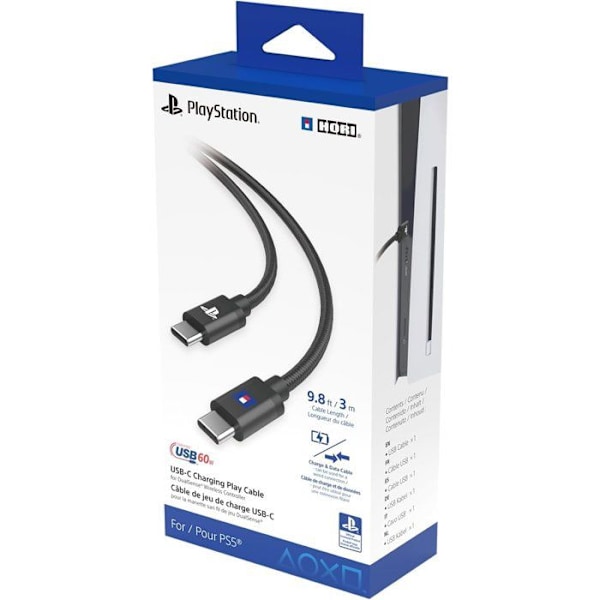 USB-C til USB-C ladekabel - Hori - PlayStation til DualSense og DualSense Edge PS5 controller - Længde 3 m - Sort