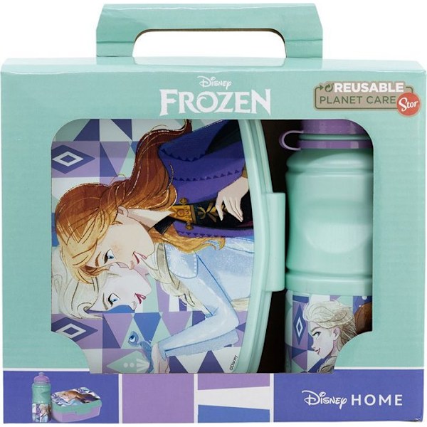 Setti pullo ja voileipälaatikko - Disney - Frozen - 380 ml - Kierrätettävä muovi - Liukumaton Blå